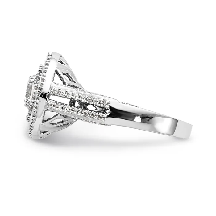 Goldiacom Rings 14K White Gold Simulated Diamond Double Cushion Halo Engagement Ring