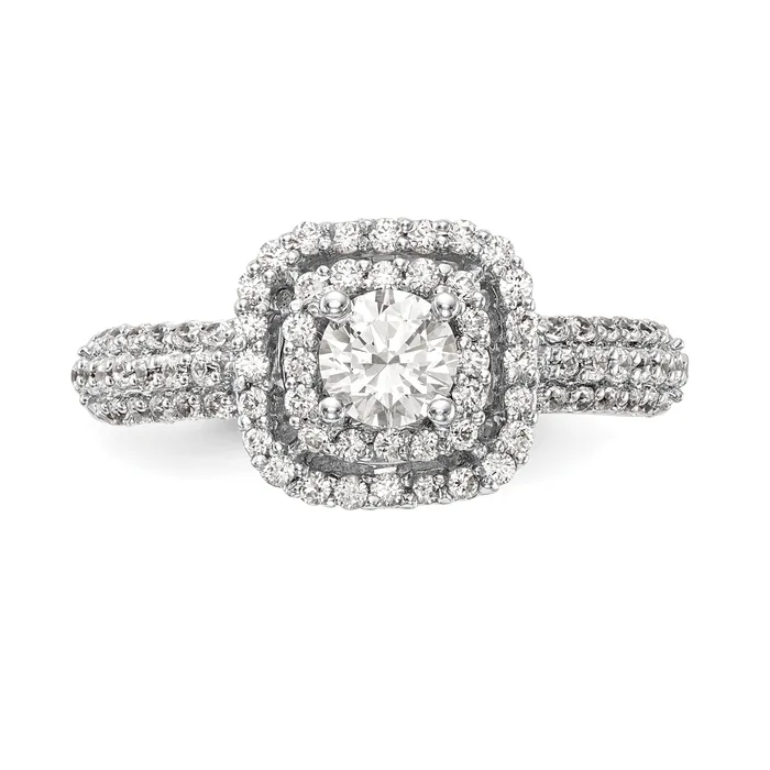 Goldiacom Rings 14K White Gold Simulated Diamond Double Cushion Halo Engagement Ring