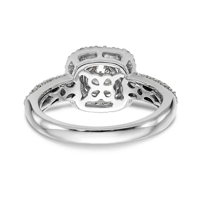 Goldiacom Rings 14K White Gold Simulated Diamond Double Cushion Halo Engagement Ring