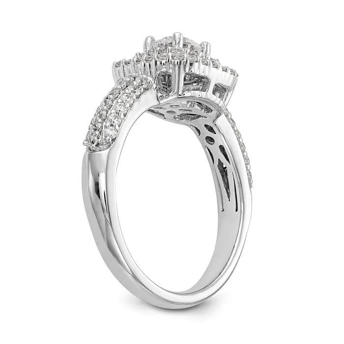 Goldiacom Rings 14K White Gold Simulated Diamond Double Cushion Halo Engagement Ring