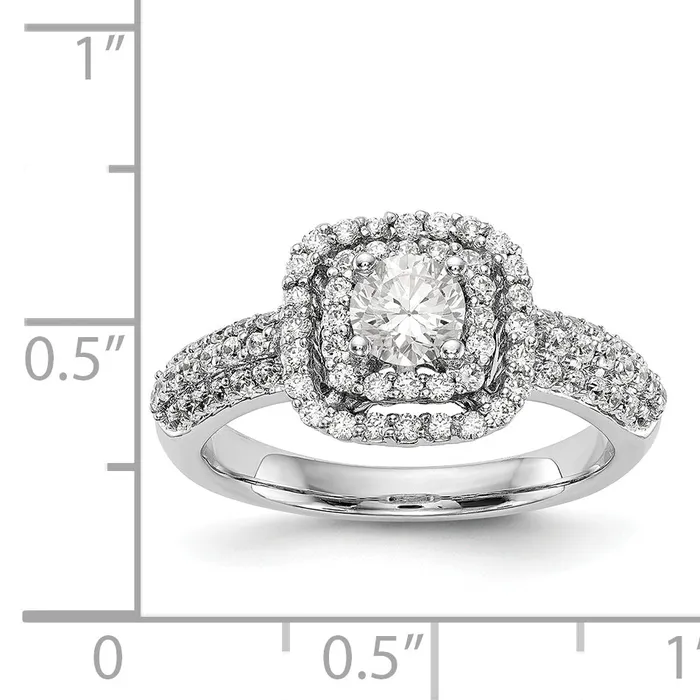 Goldiacom Rings 14K White Gold Simulated Diamond Double Cushion Halo Engagement Ring