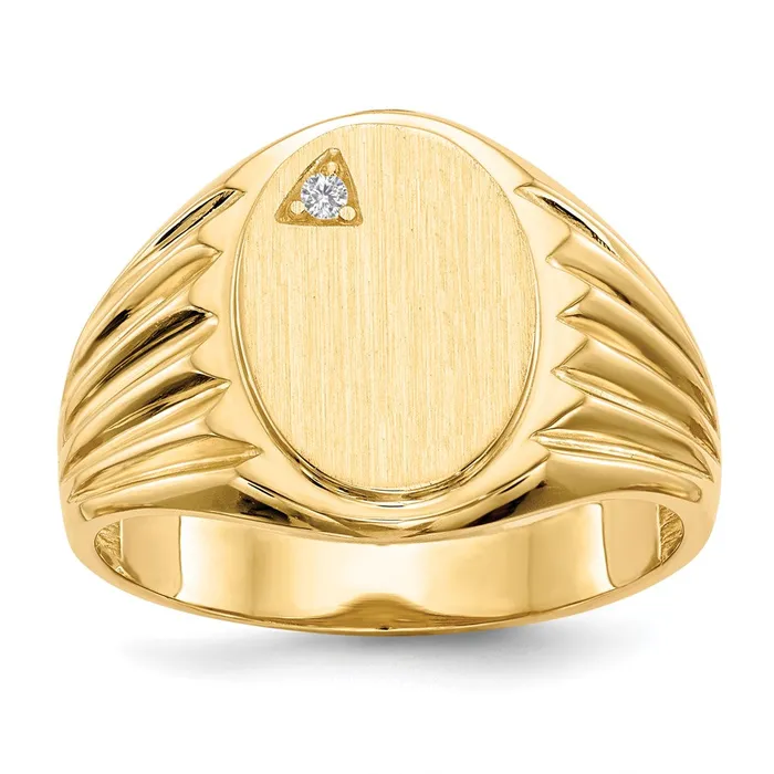 Goldiacom Rings 14K Yellow Gold 135x100mm Open Back A Real Diamond Mens Signet Ring Goldiacom Rings 14K Yellow Gold 135x100mm Open Back A Real Diamond Mens Signet Ring