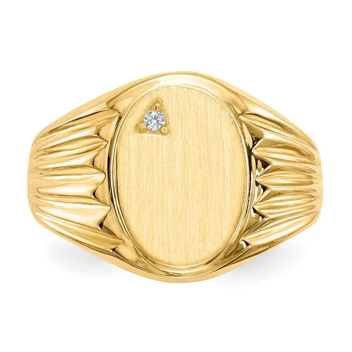 Goldiacom Rings 14K Yellow Gold 135x100mm Open Back A Real Diamond Mens Signet Ring