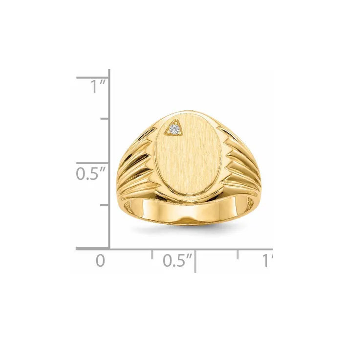 Goldiacom Rings 14K Yellow Gold 135x100mm Open Back A Real Diamond Mens Signet Ring