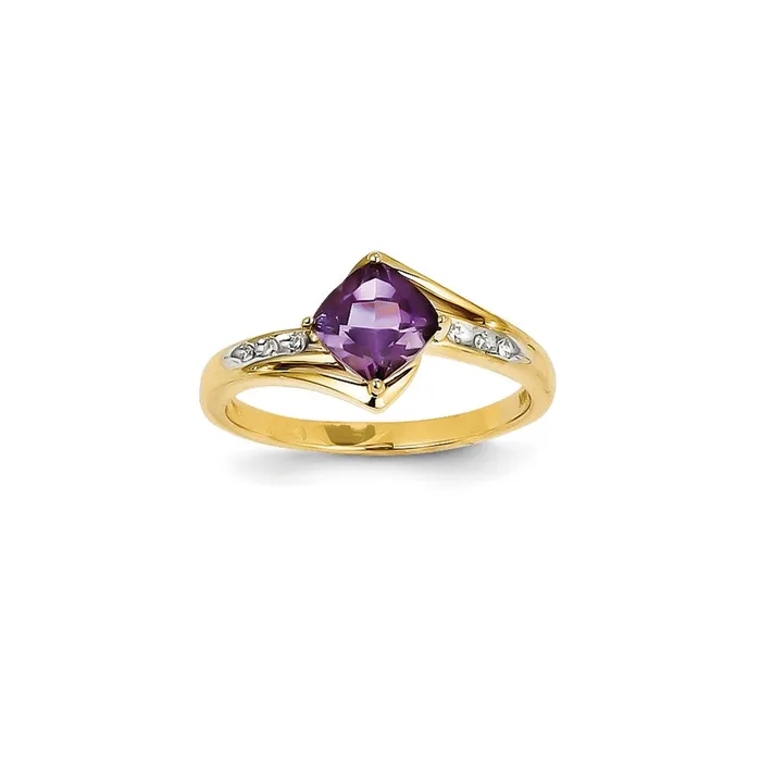 Goldiacom Rings 14K Yellow Gold Rhodium Real Diamond and Amethyst Square Ring Goldiacom Rings 14K Yellow Gold Rhodium Real Diamond and Amethyst Square Ring