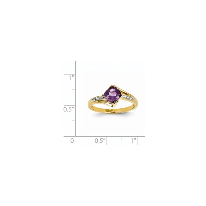 Goldiacom Rings 14K Yellow Gold Rhodium Real Diamond and Amethyst Square Ring