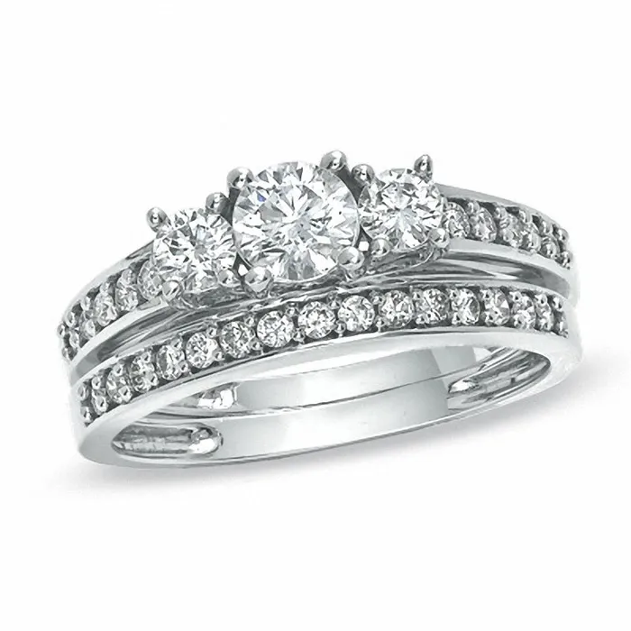 Goldiacom Rings 78 CT TW Diamond Three Stone Bridal Engagement Ring Set in 14K White Gold Goldiacom Rings 78 CT TW Diamond Three Stone Bridal Engagement Ring Set in 14K White Gold
