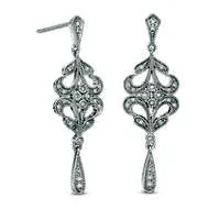 Goldia Earrings 01 CT TW Diamond Filigree VintageStyle Drop Earrings in Sterling Silver Goldia Earrings 01 CT TW Diamond Filigree VintageStyle Drop Earrings in Sterling Silver