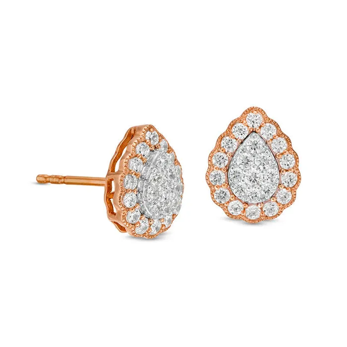 Goldia Earrings 05 CT TW Composite Teardrop Diamond Scallop Frame VintageStyle Stud Earrings in 10K TwoTone Gold Goldia Earrings 05 CT TW Composite Teardrop Diamond Scallop Frame VintageStyle Stud Earrings in 10K TwoTone Gold