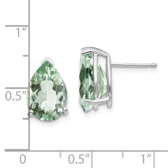 Goldia Earrings 14k White Gold 12x8 Pear Green Quartz Earrings