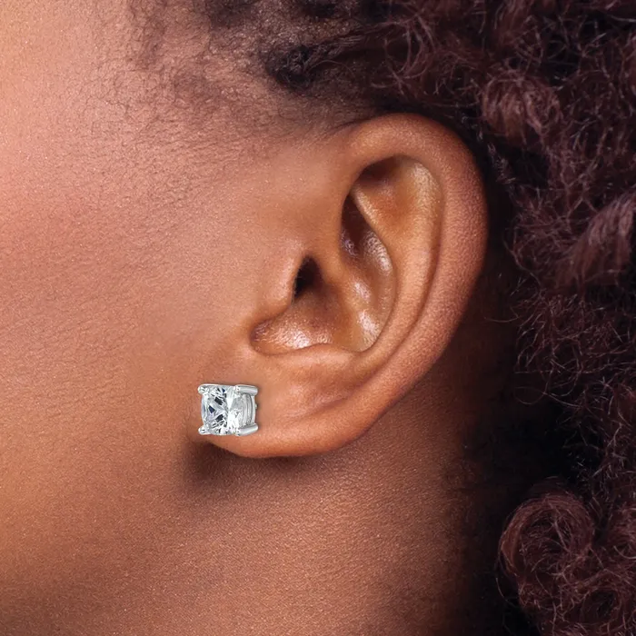 Goldia Earrings 14k White Gold 5 ctw Lab Grown Diamond VSSI G Cushion 4 Prong Heavy Wt Stud Earrings
