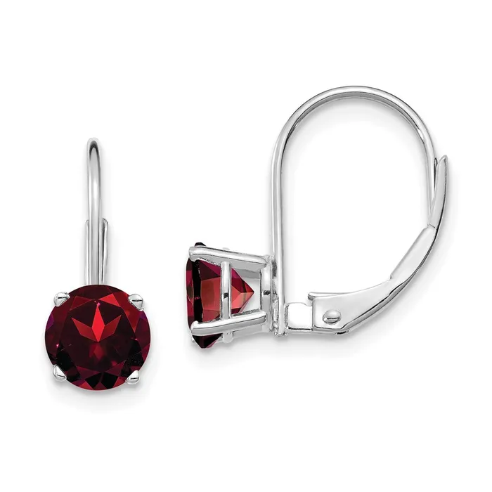Goldia Earrings 14k White Gold 6mm Garnet Leverback Earrings