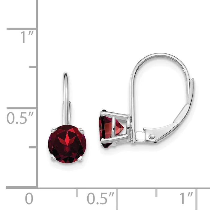 Goldia Earrings 14k White Gold 6mm Garnet Leverback Earrings