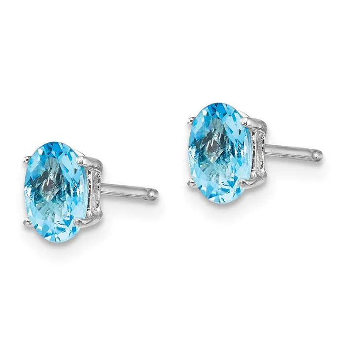Goldia Earrings 14k White Gold 6x4mm Oval Blue Topaz Checker Earrings