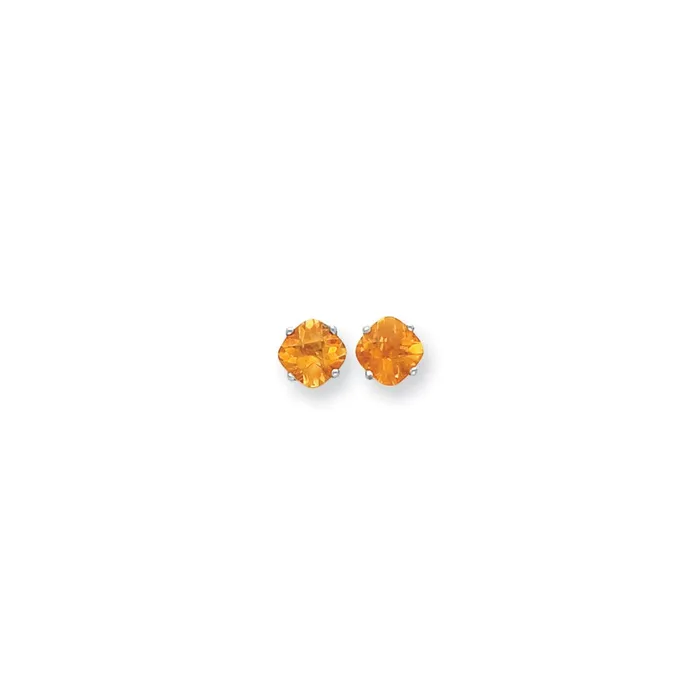 Goldia Earrings 14k White Gold 7x7mm Cushion Citrine Checker Earrings