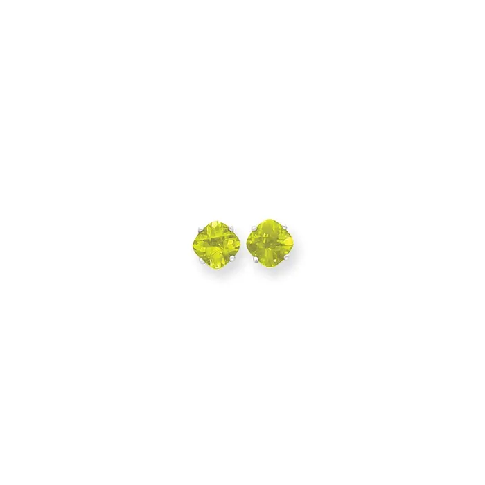Goldia Earrings 14k White Gold 7x7mm Cushion Peridot Checker Earrings