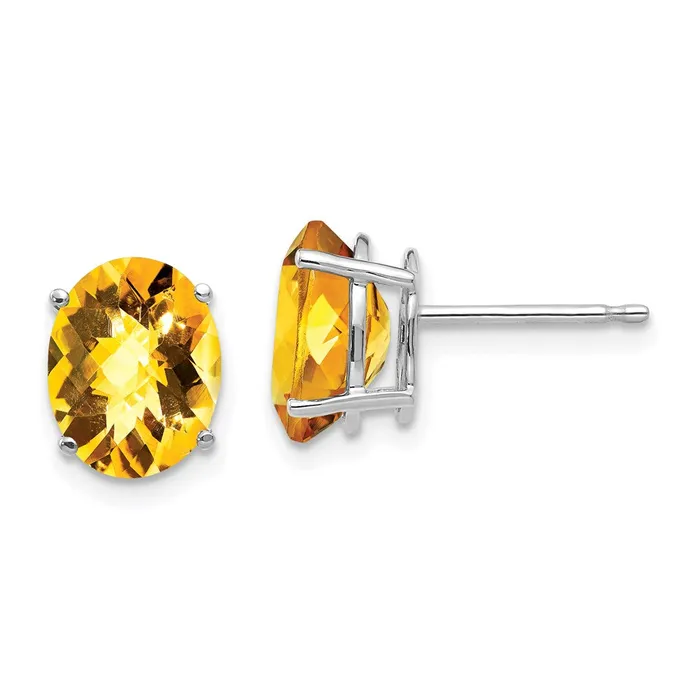 Goldia Earrings 14k White Gold 9x7mm Oval Citrine Checker Earrings