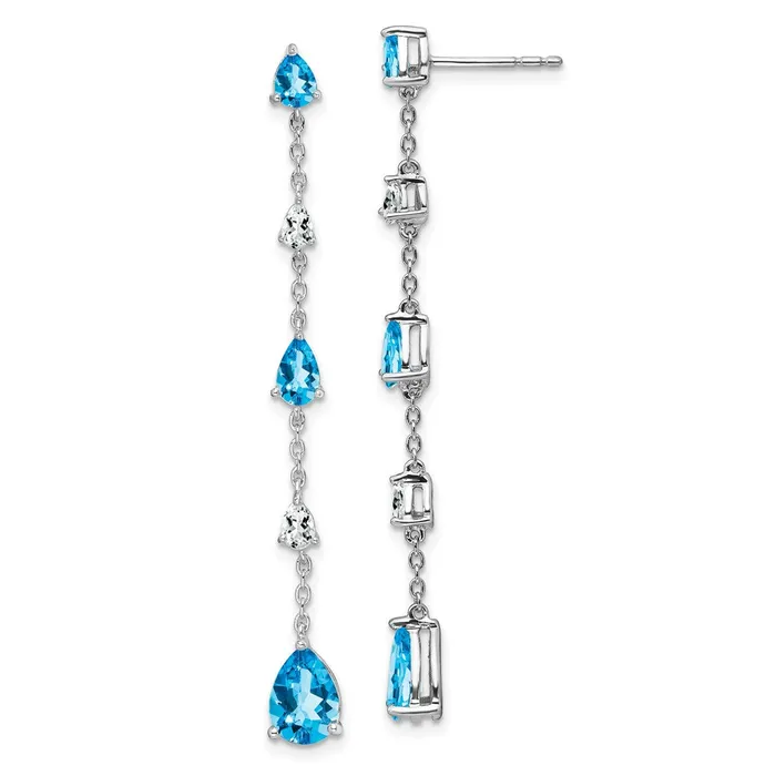 Goldia Earrings 14k White Gold Blue Topaz and White Topaz Dangle Earrings