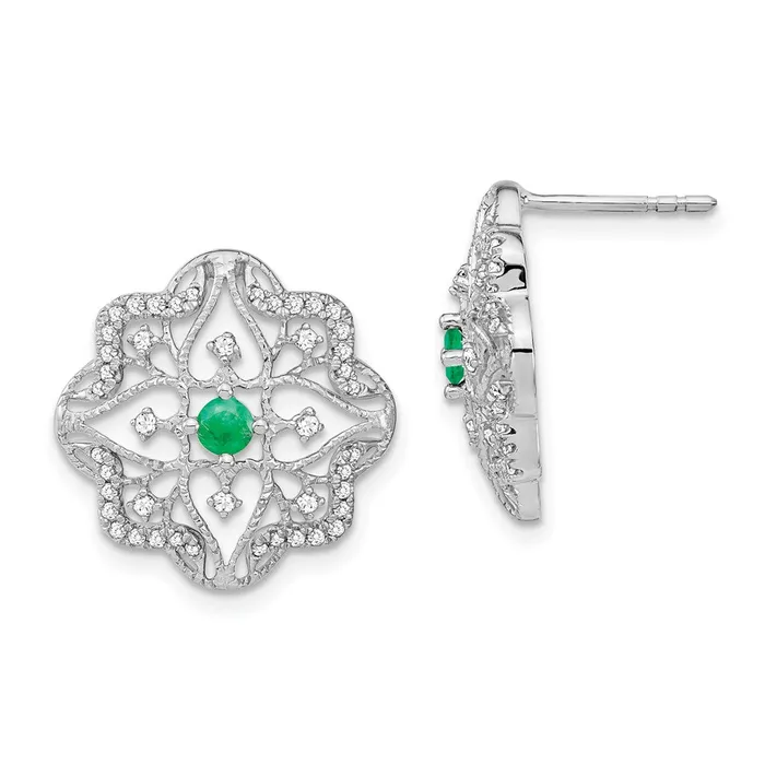 Goldia Earrings 14k White Gold Emerald and Real Diamond Earrings