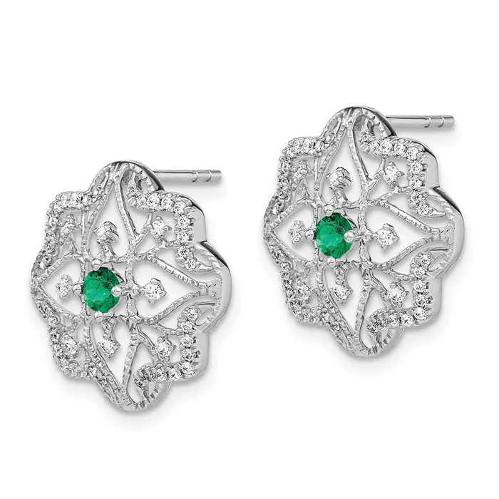 Goldia Earrings 14k White Gold Emerald and Real Diamond Earrings