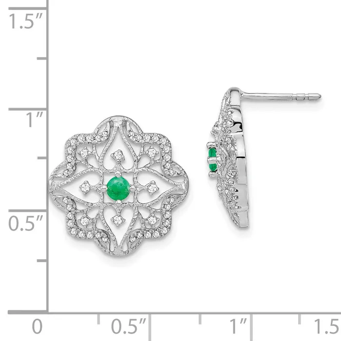 Goldia Earrings 14k White Gold Emerald and Real Diamond Earrings