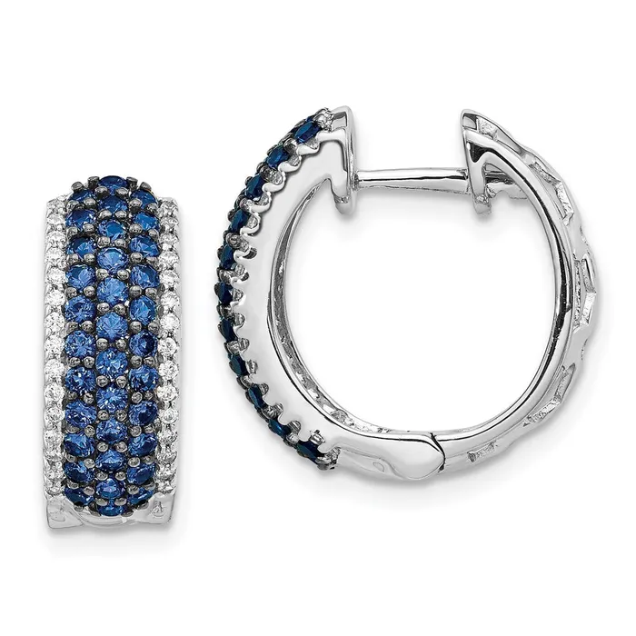 Goldia Earrings 14k White Gold Real Diamond and Sapphire Hinged Hoop Earrings Goldia Earrings 14k White Gold Real Diamond and Sapphire Hinged Hoop Earrings