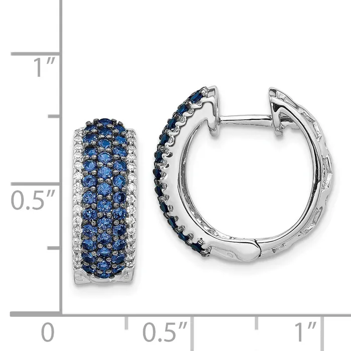 Goldia Earrings 14k White Gold Real Diamond and Sapphire Hinged Hoop Earrings