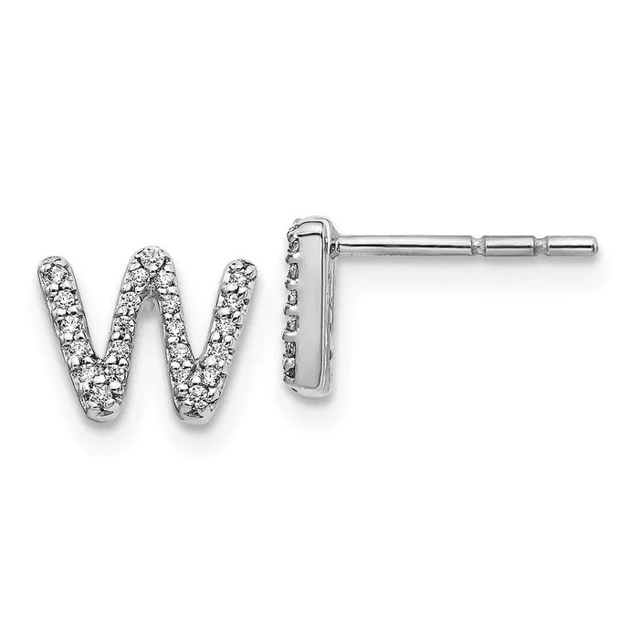 Goldia Earrings 14k White Gold Real Diamond Initial W Earrings