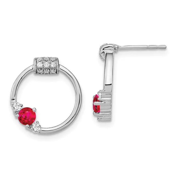 Goldia Earrings 14k White Polished Real Diamond and Ruby Circle Post Earrings Goldia Earrings 14k White Polished Real Diamond and Ruby Circle Post Earrings