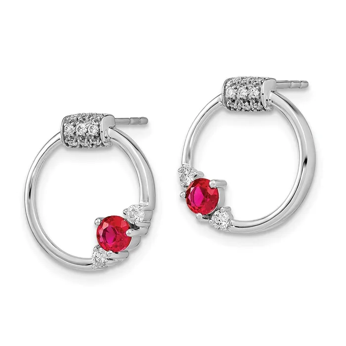 Goldia Earrings 14k White Polished Real Diamond and Ruby Circle Post Earrings