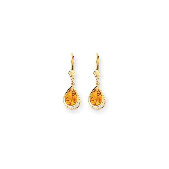 Goldia Earrings 14k Yellow Gold 10x7mm Pear Citrine Checker leverback Earrings Goldia Earrings 14k Yellow Gold 10x7mm Pear Citrine Checker leverback Earrings