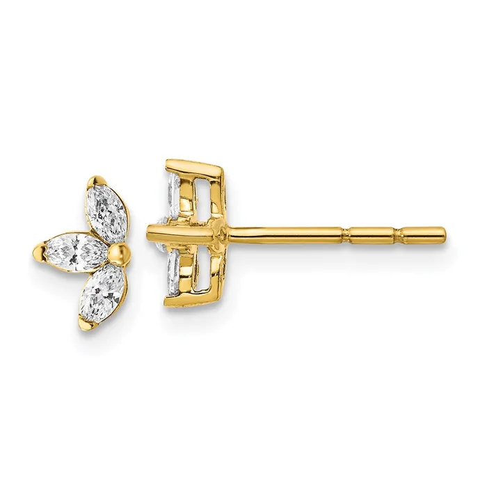 Goldia Earrings 14k Yellow Gold 3stone Marquise Real Diamond Earrings