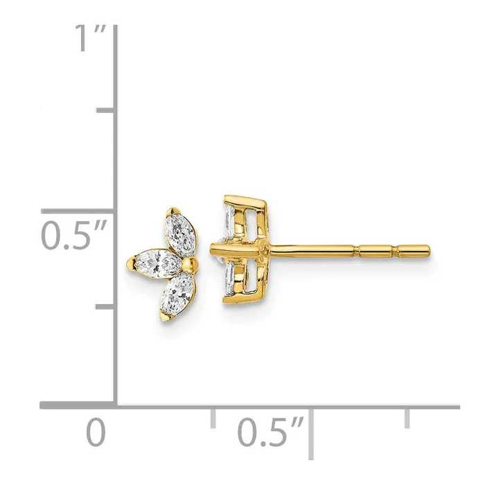 Goldia Earrings 14k Yellow Gold 3stone Marquise Real Diamond Earrings