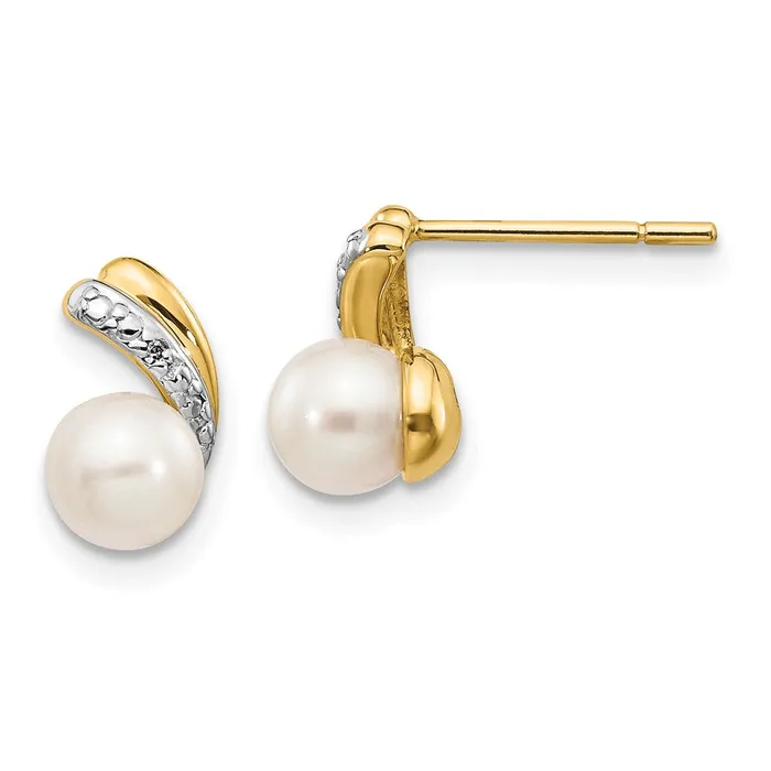 Goldia Earrings 14k Yellow Gold 56mm White Round FWC Pearl 01ct Real Diamond Post Earrings Goldia Earrings 14k Yellow Gold 56mm White Round FWC Pearl 01ct Real Diamond Post Earrings