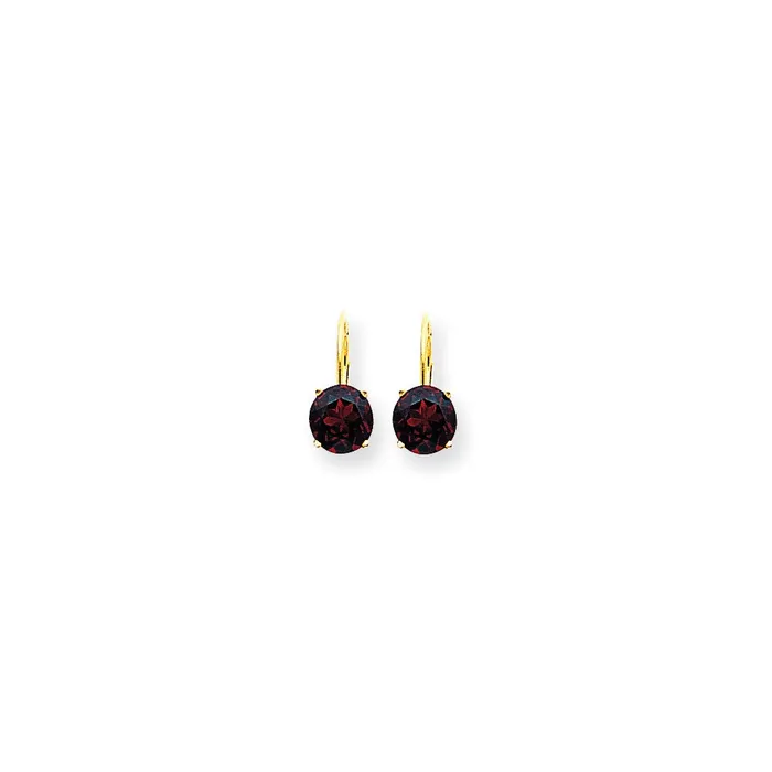 Goldia Earrings 14k Yellow Gold 7mm Garnet Checker leverback Earrings