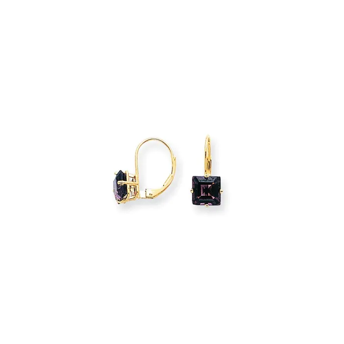 Goldia Earrings 14k Yellow Gold 7mm Princess Cut Amethyst Leverback Earrings Goldia Earrings 14k Yellow Gold 7mm Princess Cut Amethyst Leverback Earrings