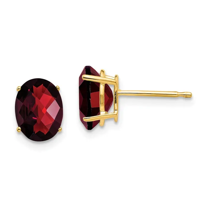 Goldia Earrings 14k Yellow Gold 8x6mm Oval Garnet Checker Earrings