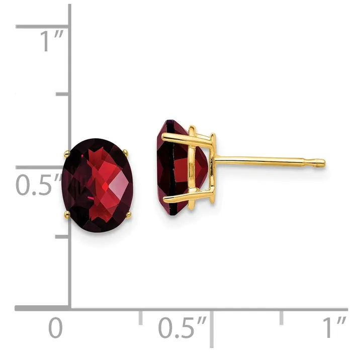 Goldia Earrings 14k Yellow Gold 8x6mm Oval Garnet Checker Earrings