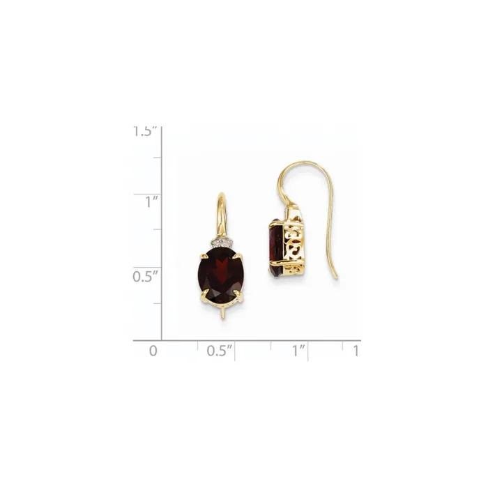 Goldia Earrings 14k Yellow Gold Real Diamond and Garnet Oval Dangle Earrings