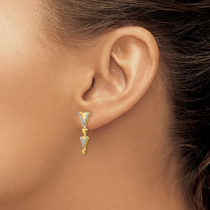 Goldia Earrings 14k Yellow Gold Real Diamond Fancy Post Dangle Earrings