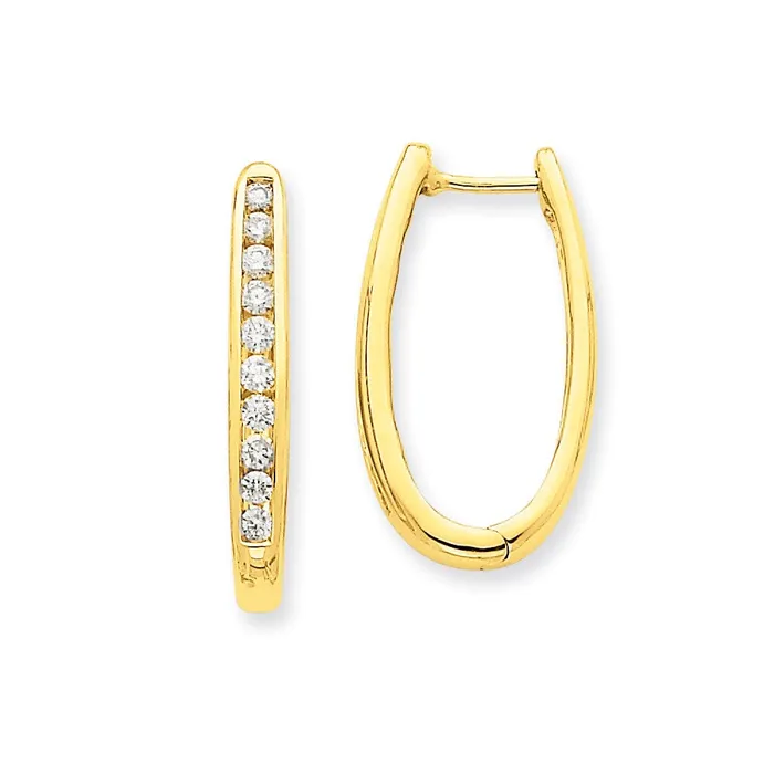 Goldia Earrings 14k Yellow Gold Real Diamond Oval Hoop Earrings