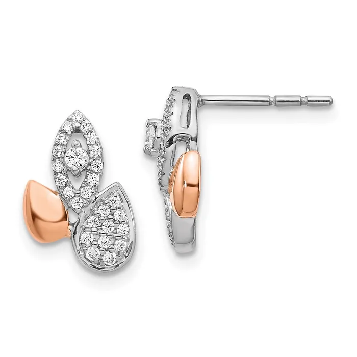 Goldia Earrings 14k Yellow Gold Rose White Gold Real Diamond Fancy Leaf Earrings Goldia Earrings 14k Yellow Gold Rose White Gold Real Diamond Fancy Leaf Earrings
