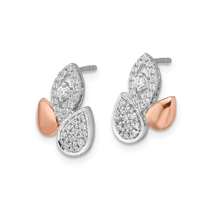 Goldia Earrings 14k Yellow Gold Rose White Gold Real Diamond Fancy Leaf Earrings