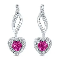 Goldia Earrings 40mm HeartShaped LabCreated Pink Sapphire and 017 CT TW Diamond Drop Earrings in Sterling Silver Goldia Earrings 40mm HeartShaped LabCreated Pink Sapphire and 017 CT TW Diamond Drop Earrings in Sterling Silver