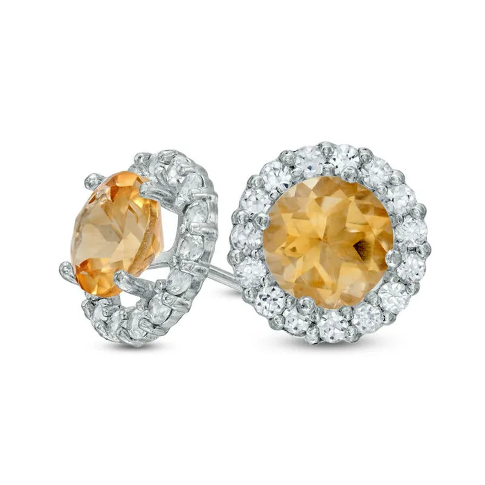 Goldia Earrings 60mm Citrine and LabCreated White Sapphire Frame Stud Earrings in 10K White Gold Goldia Earrings 60mm Citrine and LabCreated White Sapphire Frame Stud Earrings in 10K White Gold