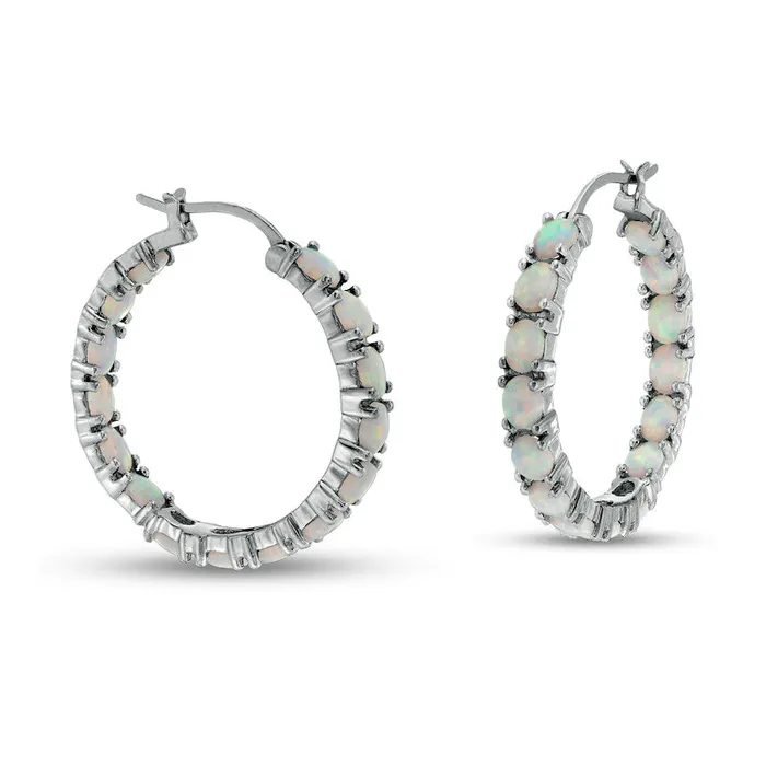 Goldia Earrings Oval LabCreated Opal InsideOut Hoop Earrings in Sterling Silver Goldia Earrings Oval LabCreated Opal InsideOut Hoop Earrings in Sterling Silver