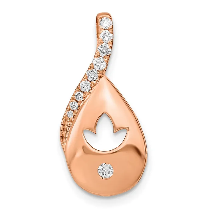 Goldia Earrings Solid 14k Rose Gold Polished Simulated CZ Teardrop wFlower Chain Slide Goldia Earrings Solid 14k Rose Gold Polished Simulated CZ Teardrop wFlower Chain Slide