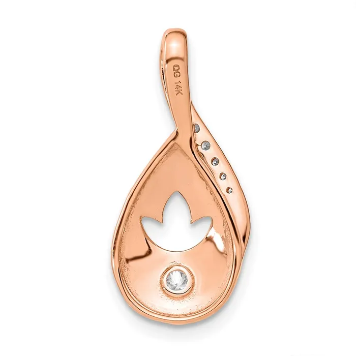 Goldia Earrings Solid 14k Rose Gold Polished Simulated CZ Teardrop wFlower Chain Slide Goldia Earrings Solid 14k Rose Gold Polished Simulated CZ Teardrop wFlower Chain Slide