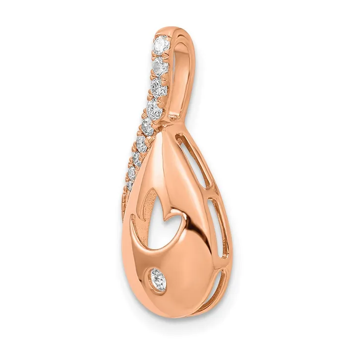 Goldia Earrings Solid 14k Rose Gold Polished Simulated CZ Teardrop wFlower Chain Slide Goldia Earrings Solid 14k Rose Gold Polished Simulated CZ Teardrop wFlower Chain Slide