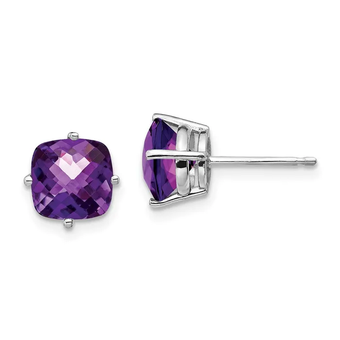 Goldia Earrings Solid 14k White Gold 7x7mm Cushion Simulated Amethyst ChecKer Earring Goldia Earrings Solid 14k White Gold 7x7mm Cushion Simulated Amethyst ChecKer Earring